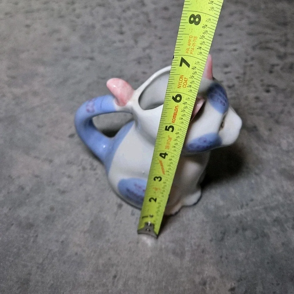 Vintage Handcrafted Thailand Ceramic Cat Creamer Pitcher Blue & Pink Kitty Cream